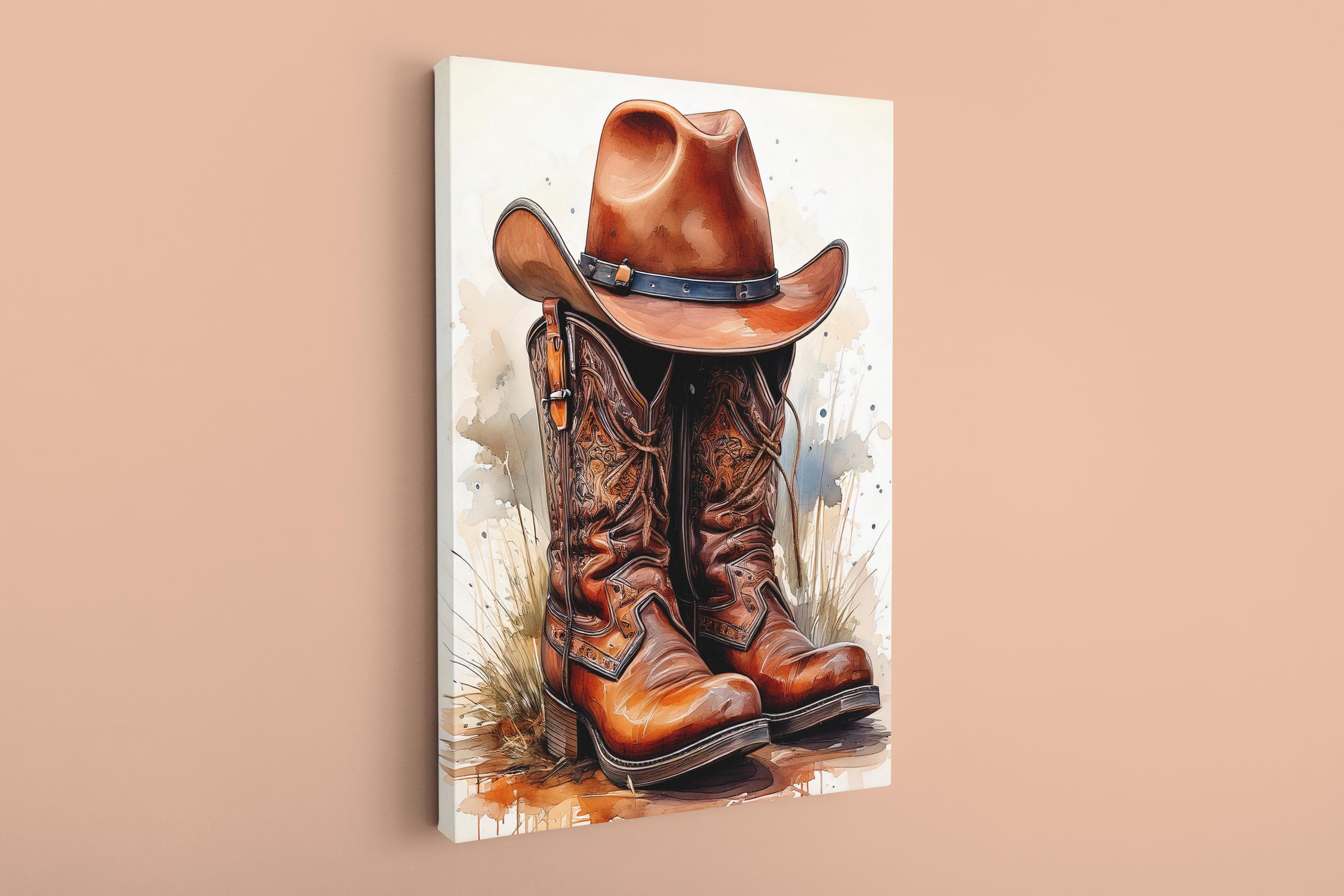 Cowboy Boots and Hat Watercolor Canvas Print: Western Wall Decor - image 4