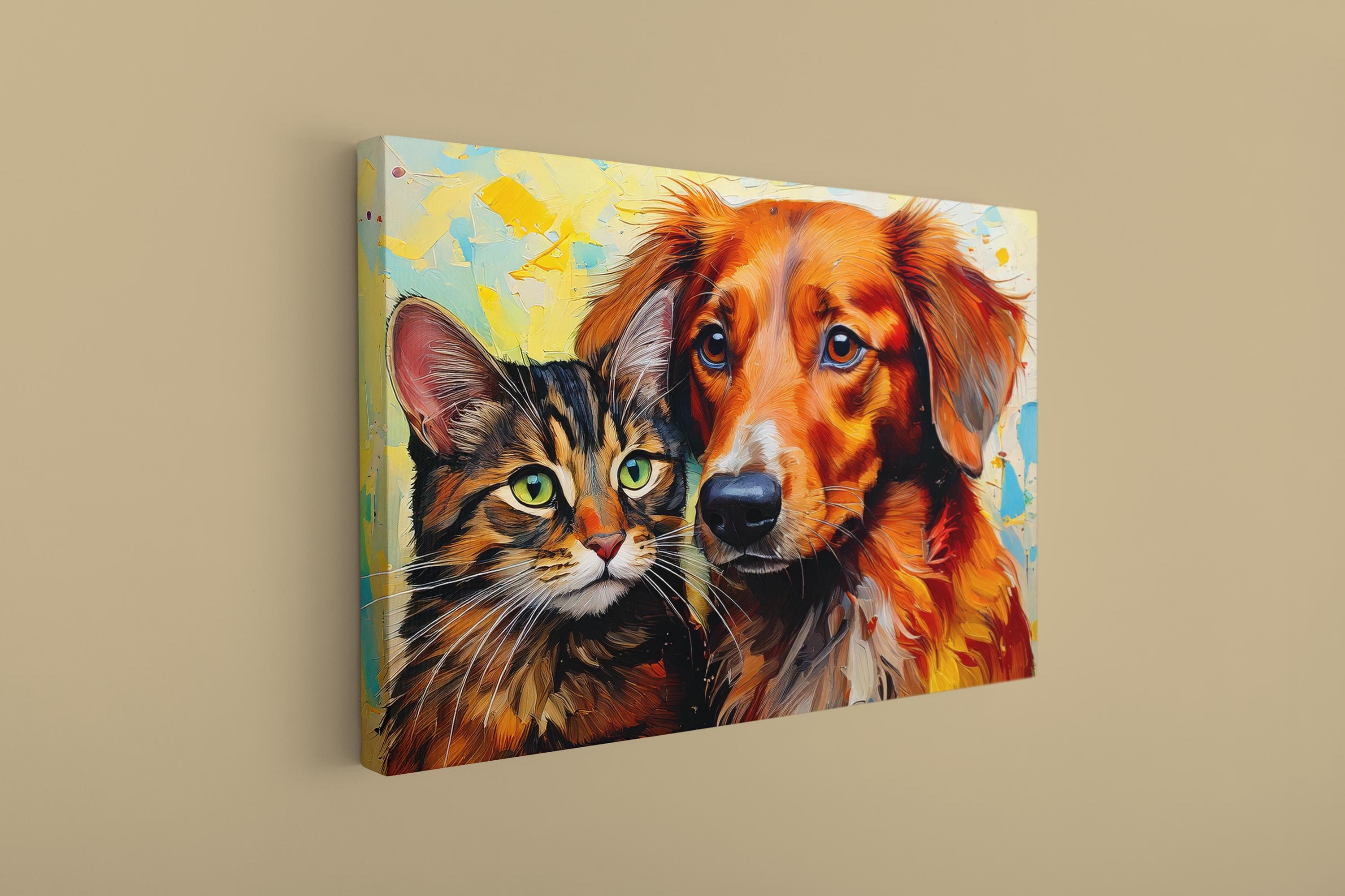Colorful Cat and Dog Canvas Wall Art: Animal Lover Gift - image 3