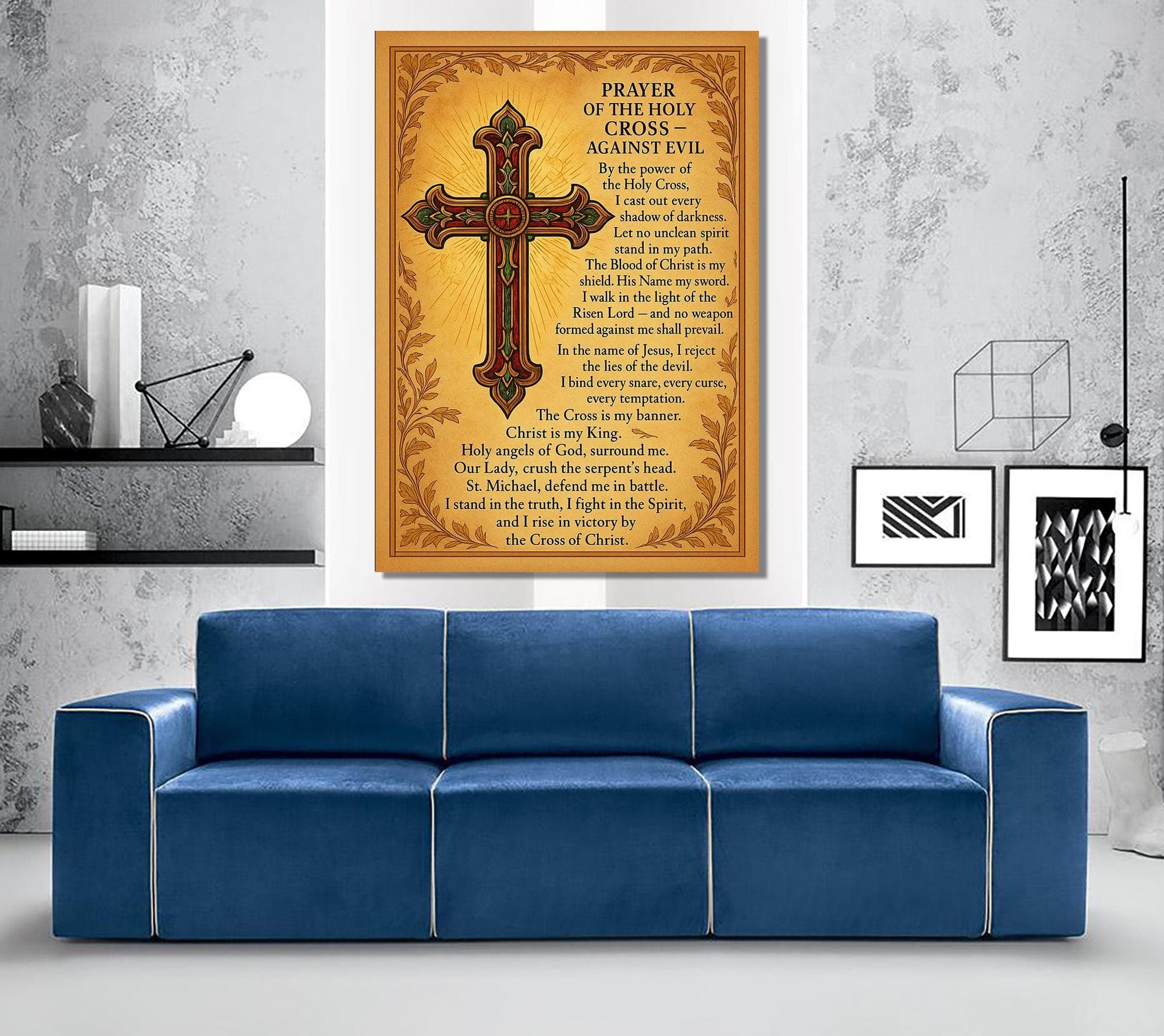 Prayer of the Holy Cross Canvas,Christian Wall Art,Catholic Religious Artwork,Jesus Cross Scripture,Faith Decor,Spiritual Protection Prayer