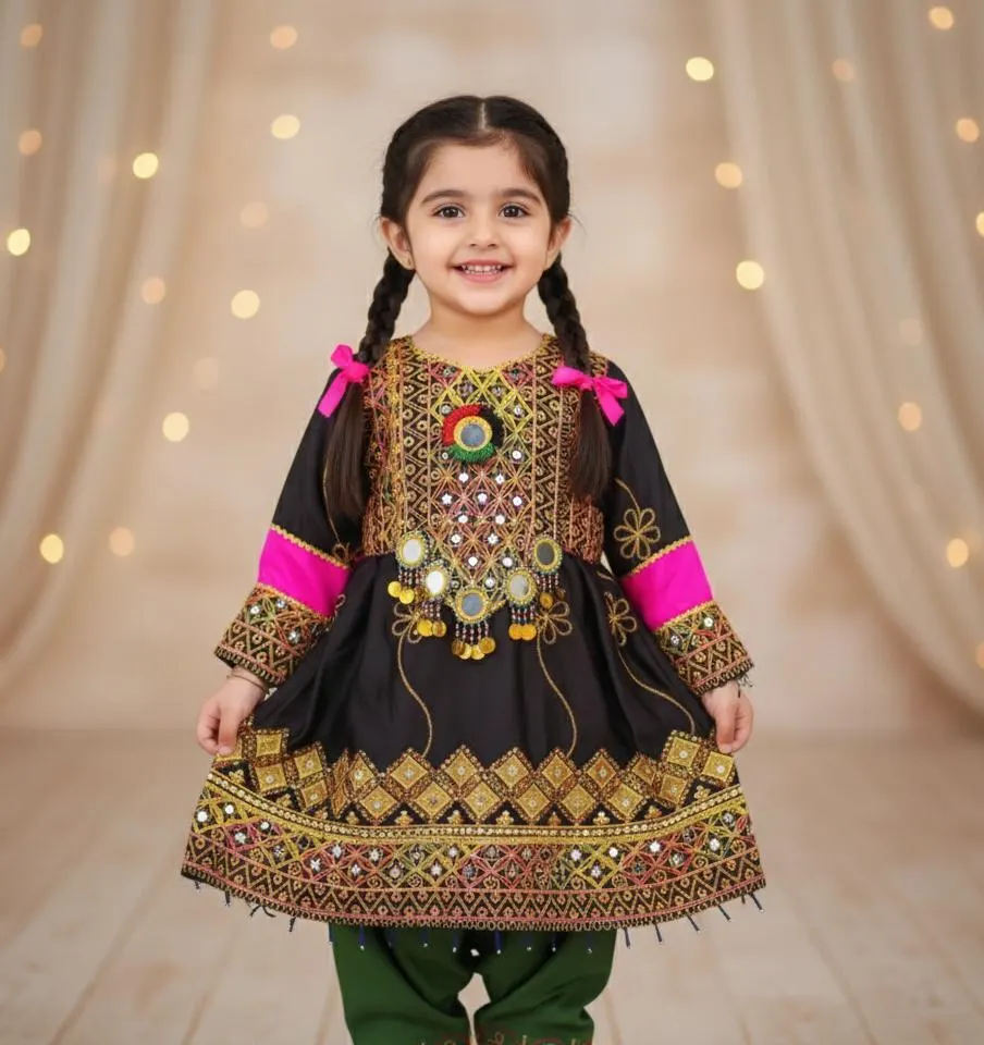 Girls Afghani Stitched Shalwar Kameez: Traditional Party Frock, kids ethnic frock shalwar - Handmade dress for 5 to 7 years girl, toddlers
