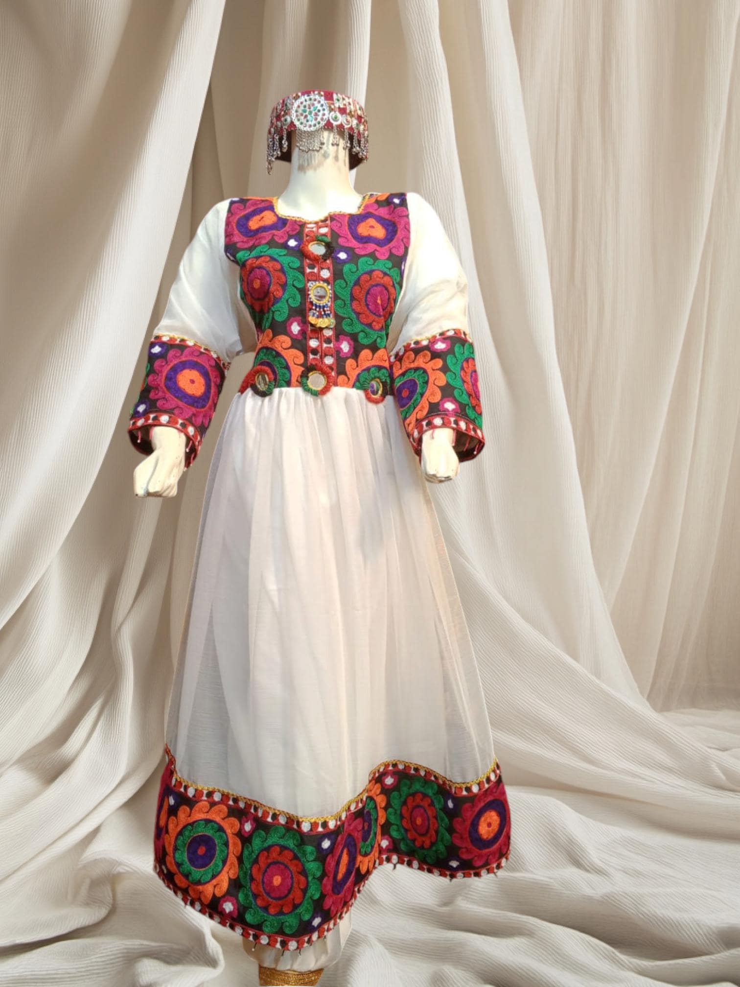 Afghan Embroidered Dress: Handmade Cotton Blend Ethnic Wear