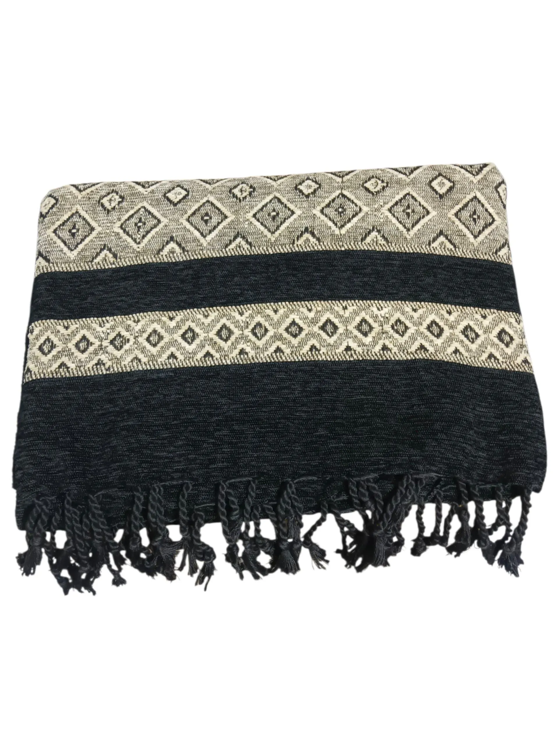 Handmade Indian Shawl Afghan Woolen Patoo Scarf - Large Size Black Color Dhussa, Men Women Shawl - image 5
