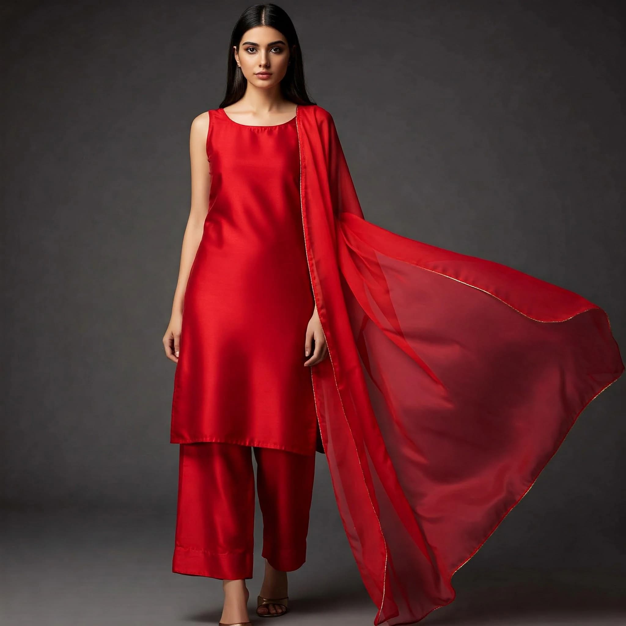 Plain Silk Punjabi Kurta Set Women - Shalwar kamij with dupatta