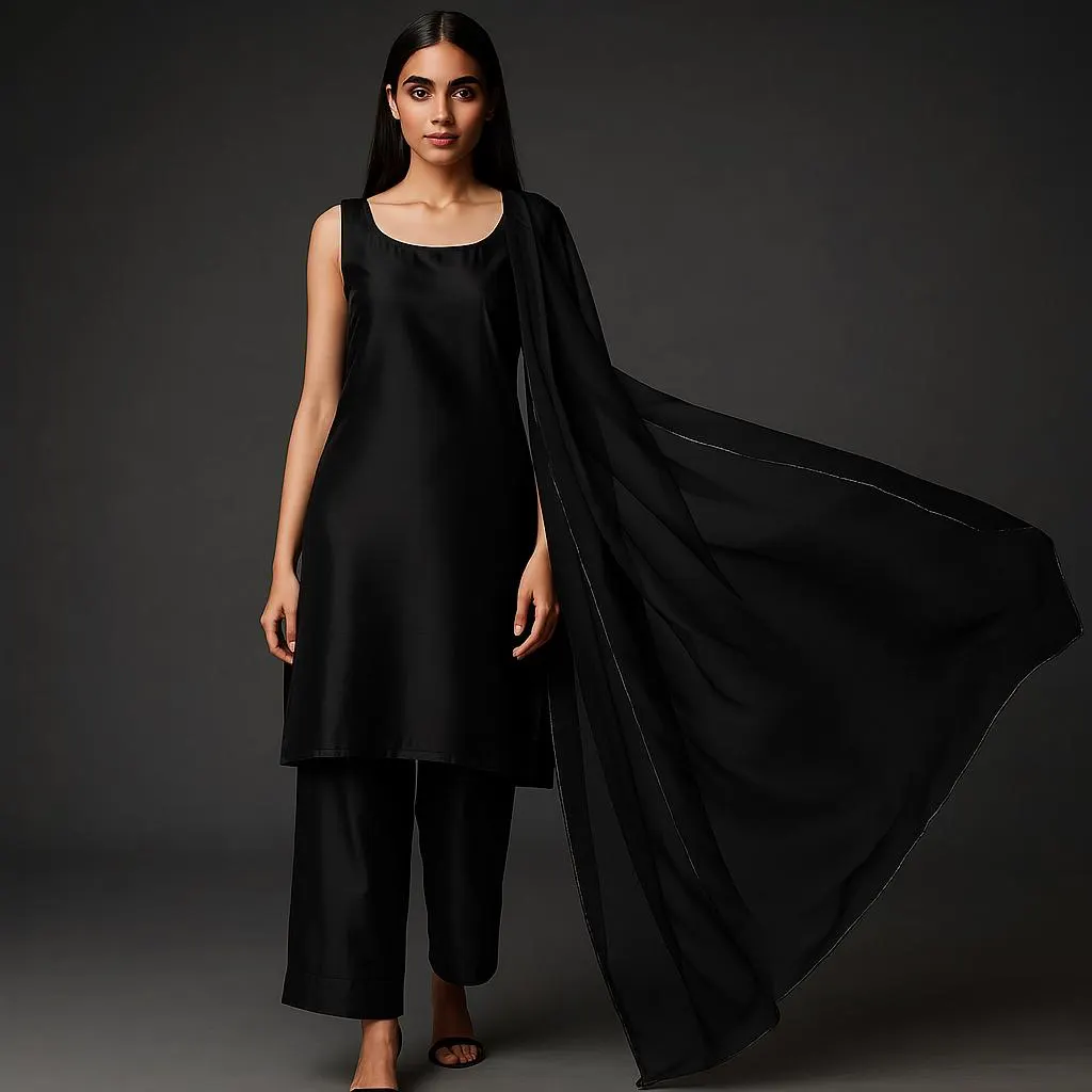 Plain Silk Punjabi Kurta Set Women - Shalwar kamij with dupatta - image 2