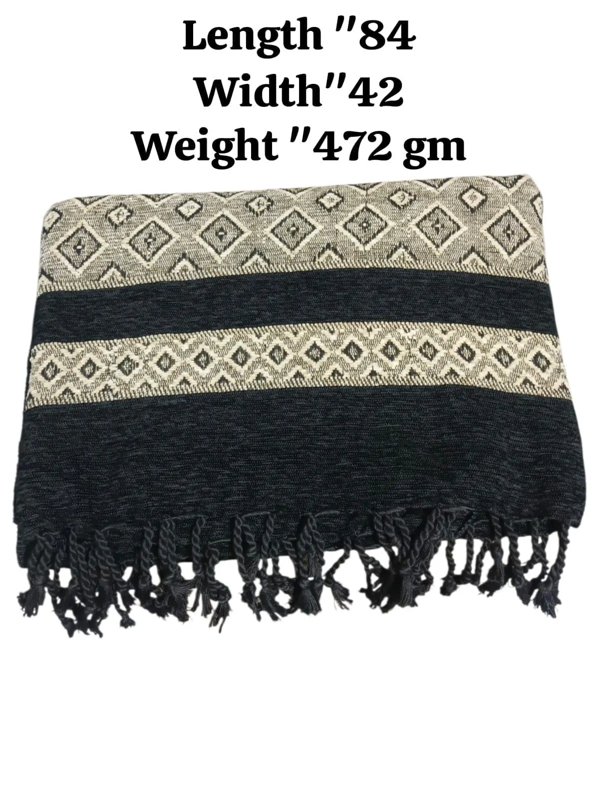 Handmade Indian Shawl Afghan Woolen Patoo Scarf - Large Size Black Color Dhussa, Men Women Shawl - image 3