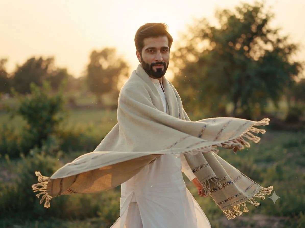 Afghan Handmade Men's Wool Patoo – 100" x 52" – Dhussa, Throw & Wrap - image 2