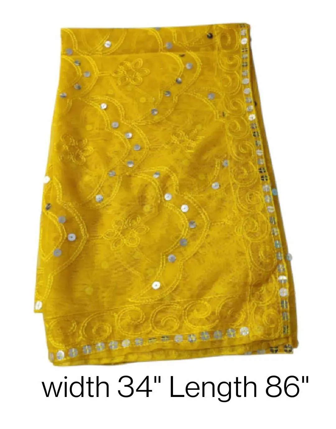 Handmade Sequence Work Net Yellow Dupatta: Indian Mehndi Scarf - image 4