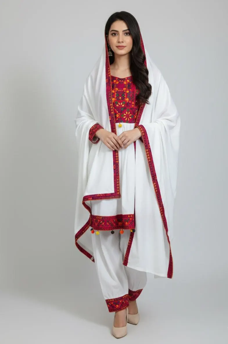 Afghan Traditional Handmade Dress For Women - Frock shalwar with dupatta, Eid Embroidered Outfit, Ethnic wear
