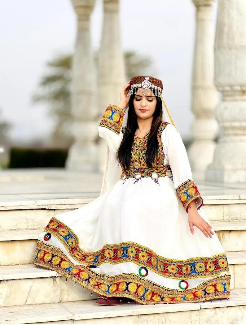 Hand Embroidered Kuchi Dress: Afghan Chiffon 3-Piece Suit, Henna night Frock  For Women