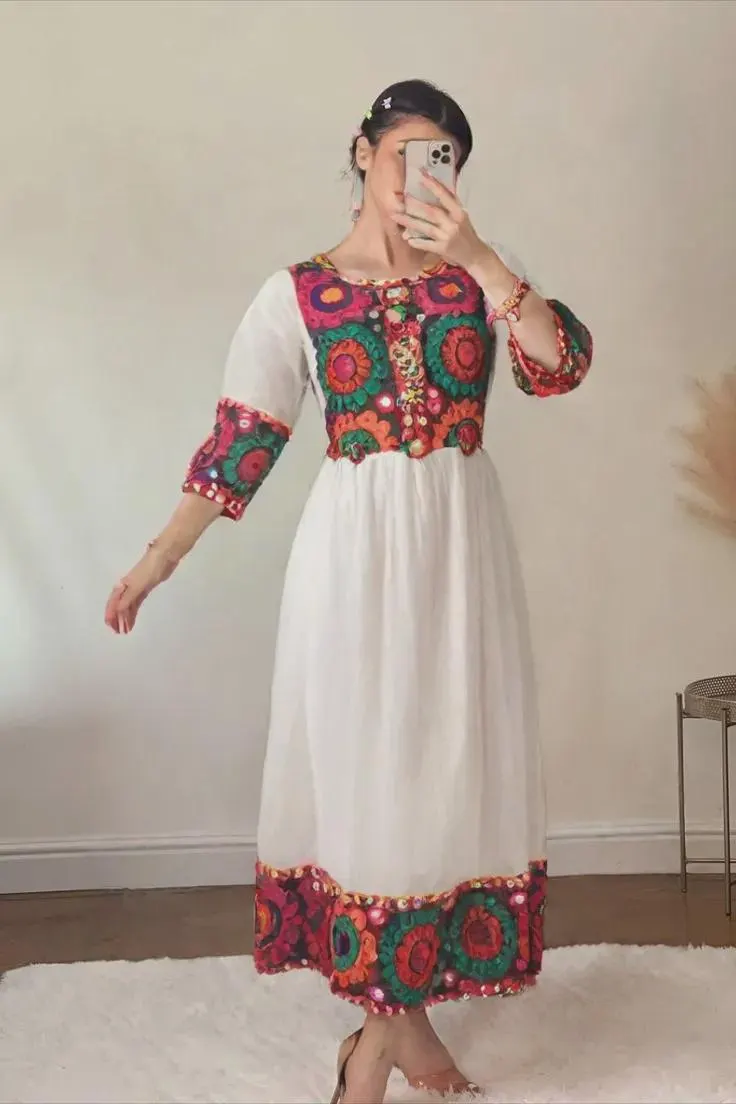 Afghan Embroidered Dress: Handmade Cotton Blend Ethnic Wear - image 4