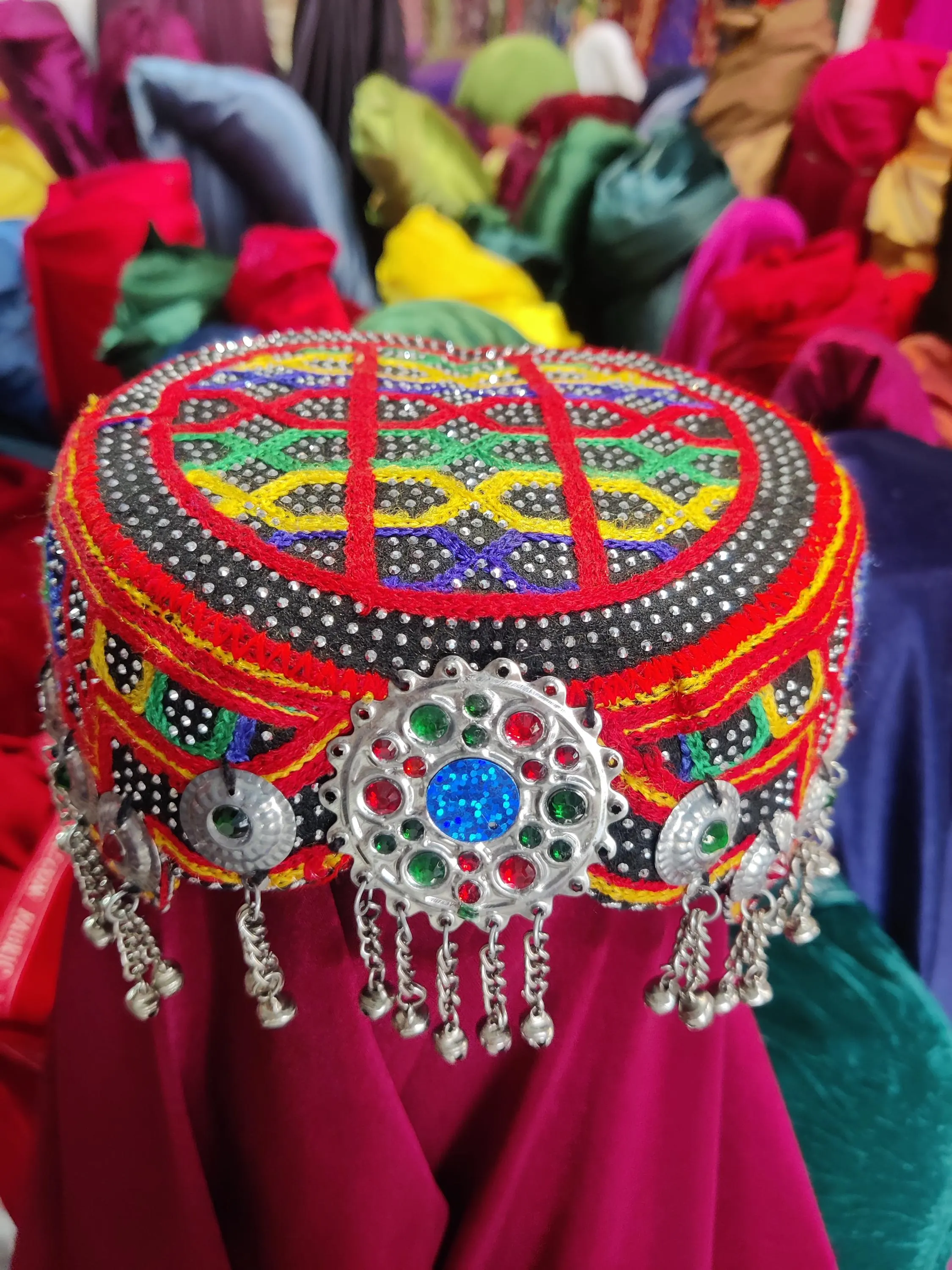 Handmade Afghan Embroidered Cap: For women Halima Sultan Cultural Headpiece, women's Embellished headwear