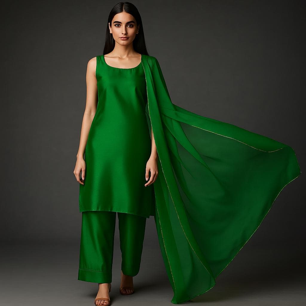 Plain Silk Punjabi Kurta Set Women - Shalwar kamij with dupatta - image 4
