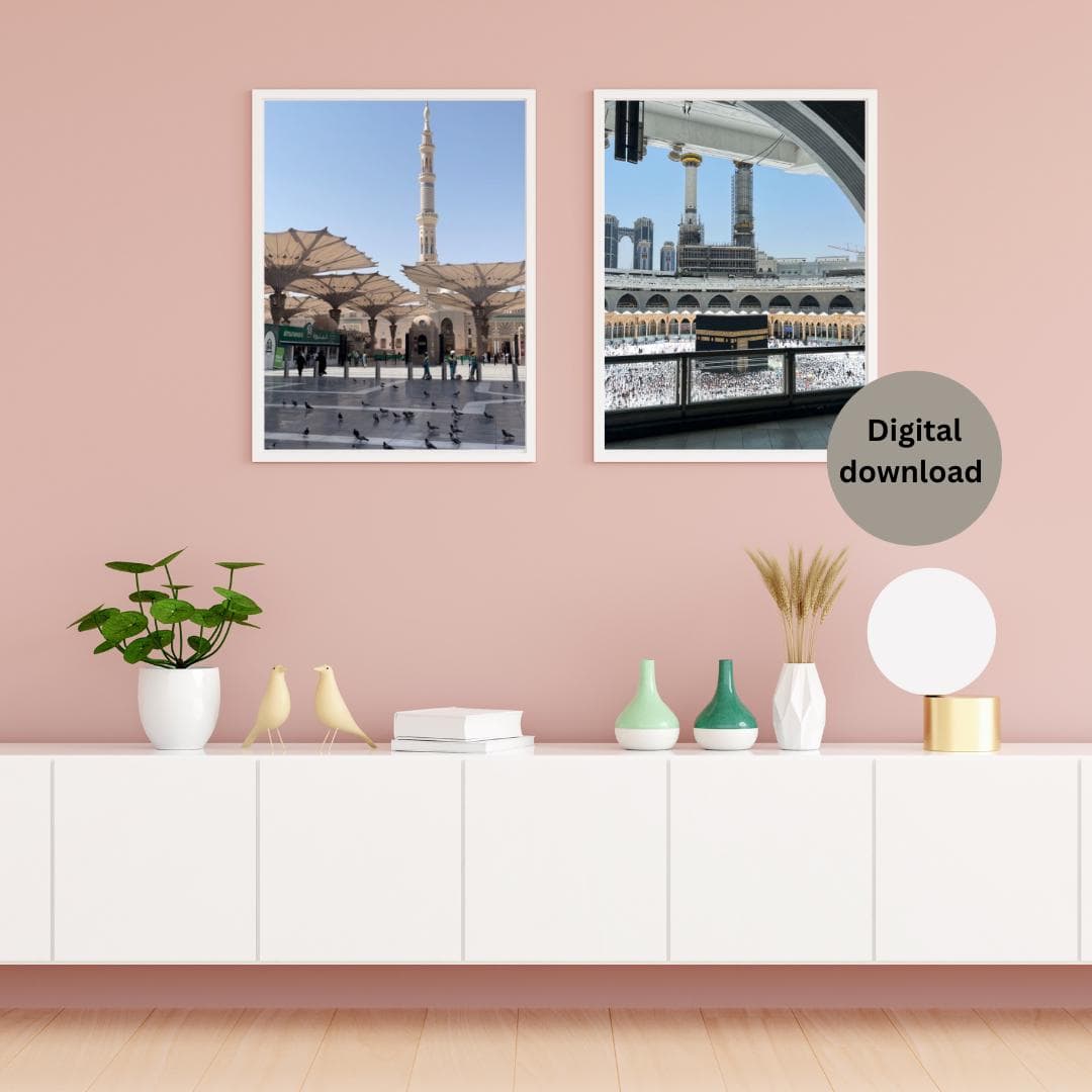 3-Piece Wall Art Set Modern Islamic Printable Al Medina & Al Kaaba Design - Perfect for Weddings, Housewarming, and Islamic Home Decor - image 4