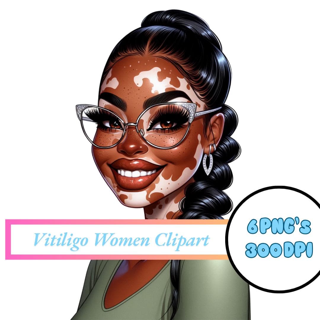 Vitiligo Woman Clipart, Black Girl Clipart, Vitiligo Clipart, Pretty Girl Clipart, Girl Boss Clipart, Fashion Girl Clipart, Afro Woman Clipa