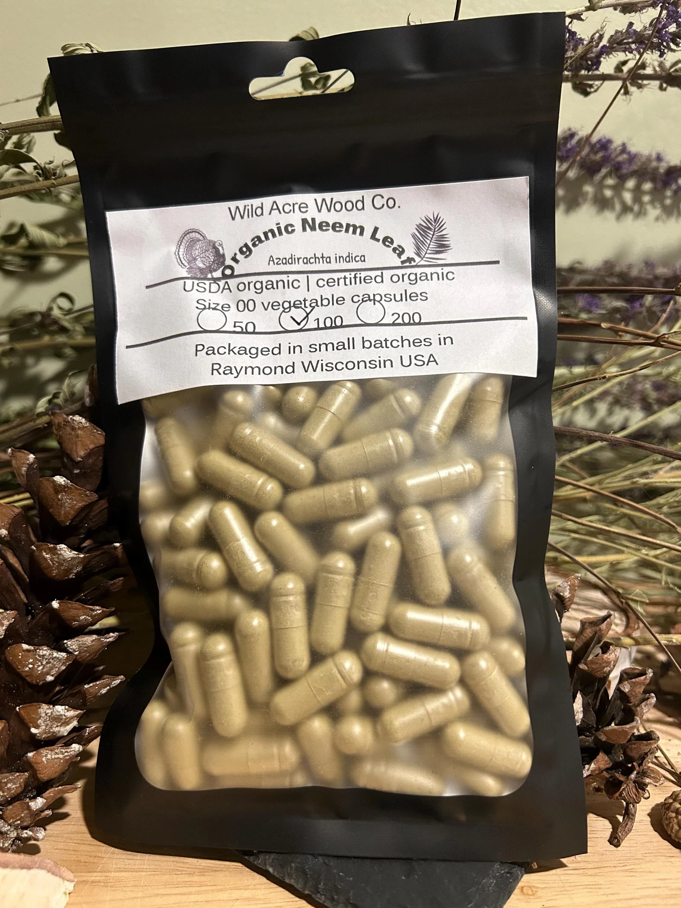 Organic neem leaf capsules | 650 mg | Herbal supplement |  Herb | vegan capsule | Azadirachta indica | NO fillers NON GMO no gluten