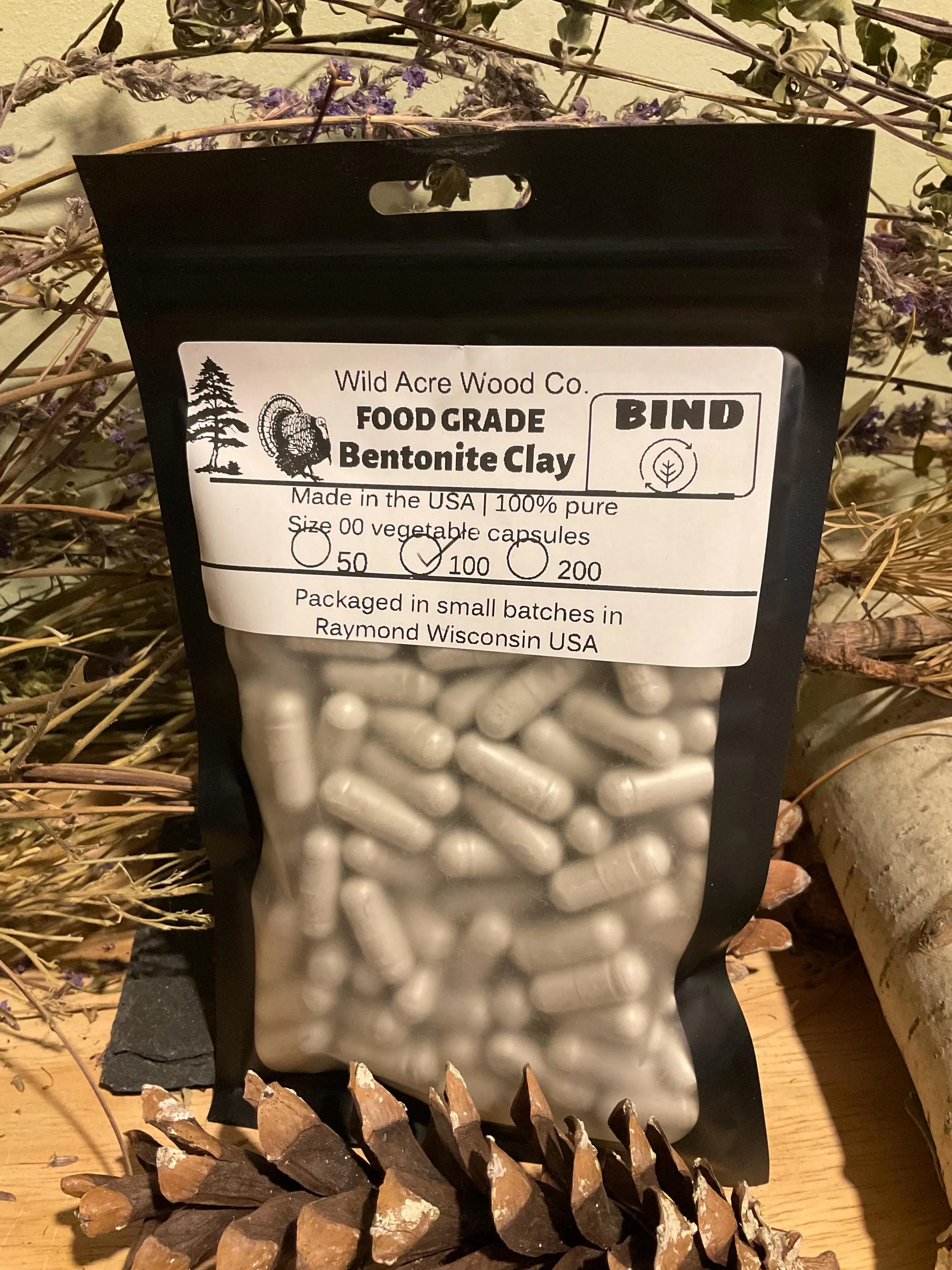 100 % PURE FOOD Grade Bentonite Clay LARGE dose 1200 mg capsule | Use with black walnut Hull Clove WORMwood Pau D Arco | Herbal Dt0x | - image 4