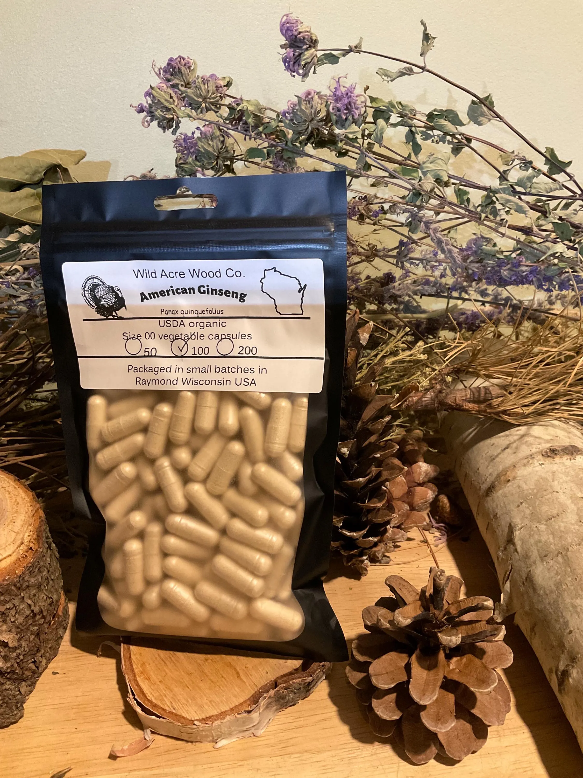 Organic Wisconsin AMERICAN Ginsing| 800 mg LARGE dose Herbal supplement | vegan capsule  | organic veggie capsules natural powder - image 3
