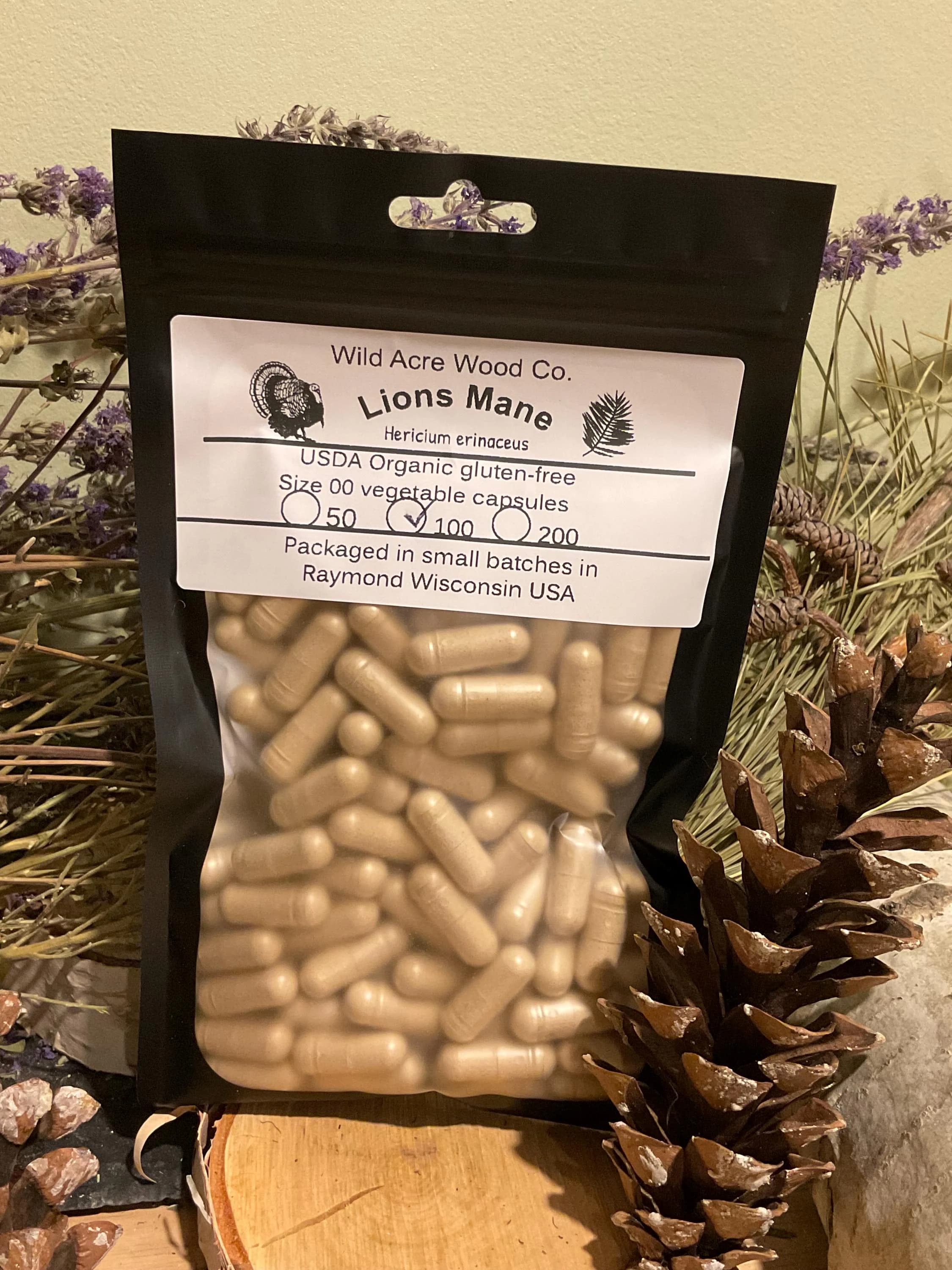 ORGANIC Lions Mane LARGE dose 650 mg capsule | Hericium erinaceus | Herbal mushroom supplement | vegan | organic veggie capsules  powder