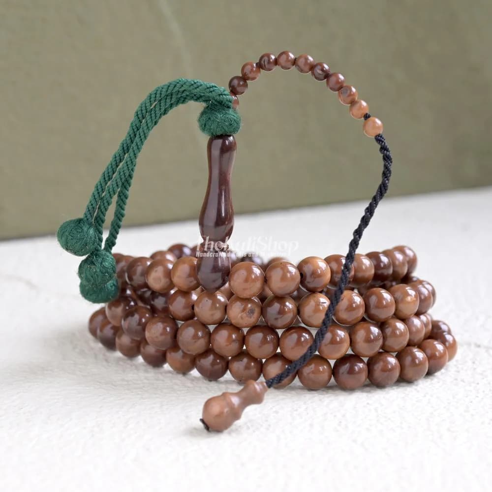 Natural Palm Seed Kuka Tasbih - 6-9mm Shiny Handcrafted 99-ct Waterproof Hard Dense Bead s- Muslim Prayer Beads with Yarn Stops Gift Boxed - image 4