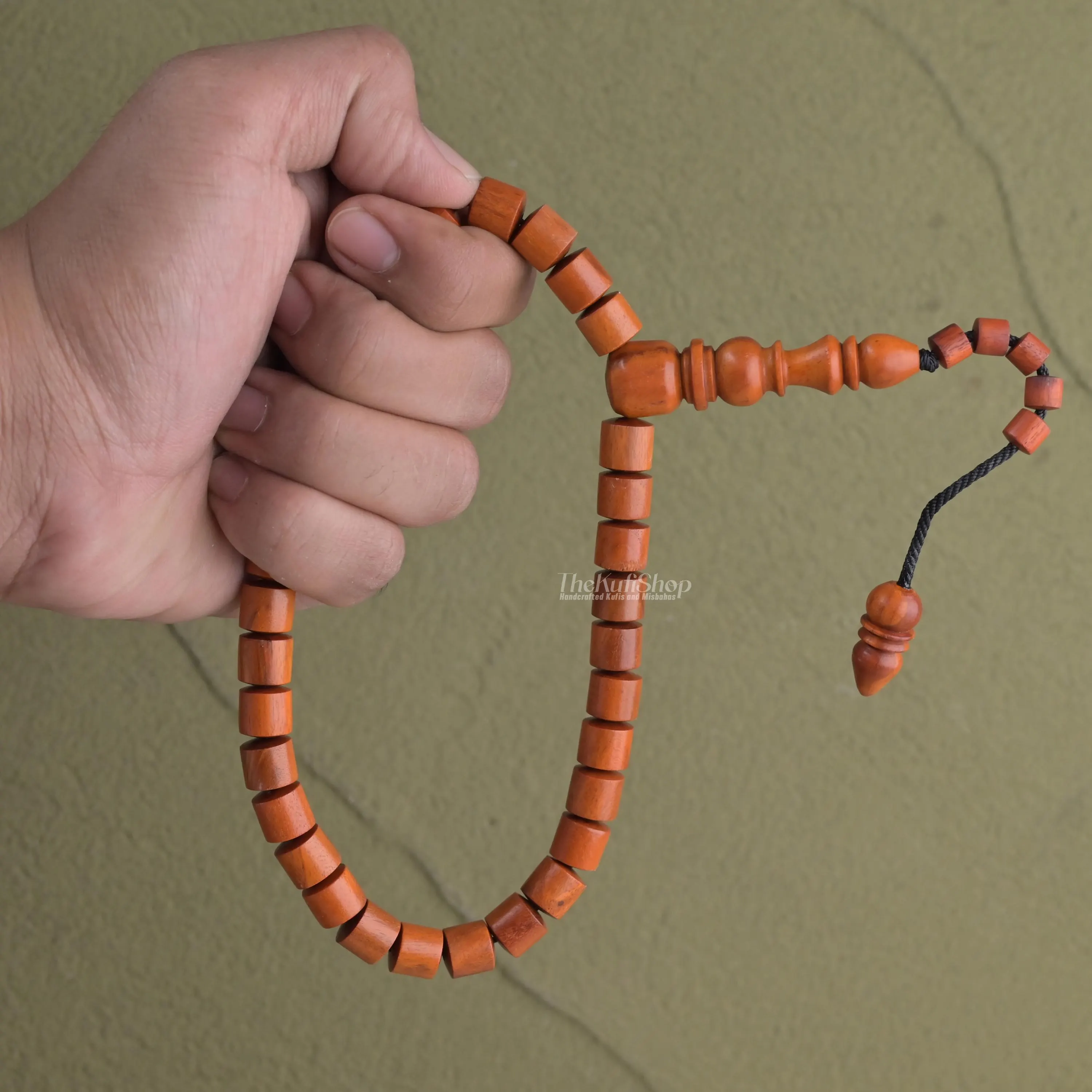 Handcrafted Secang Wood Tasbih 33ct - Orange Long Oval & Barrel-shaped Wooden Prayer Beads Gift Box - image 2