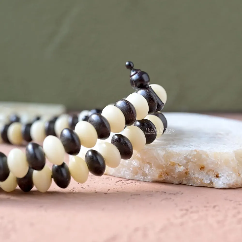 Handcrafted Mix Palm Seeds and Tamarind Wood 100-Bead Tasbih - 7x12mm Saucer-shaped Beads with Dual Counters, and Durable Green String - image 2