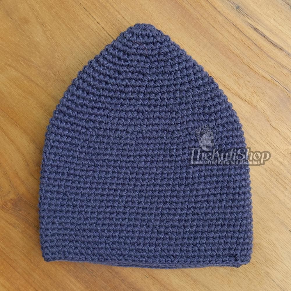 Soft Comfortable Kufi Skull cap - Dark Navy Blue Hand-crocheted Cotton Islamic Head Cover | Muslim Prayer Hat For Salah & Eid Gift - image 5