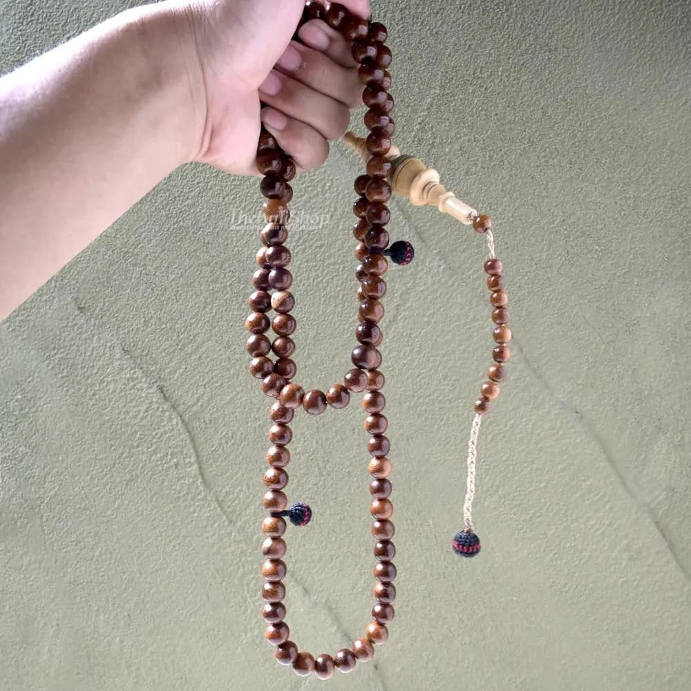 Authentic Moringa Wood Prayer Beads 100 Count - 11mm Round Dark Brown Tasbih with Unique Engraved Alif and Black Yarn Divider Gift Boxed - image 5