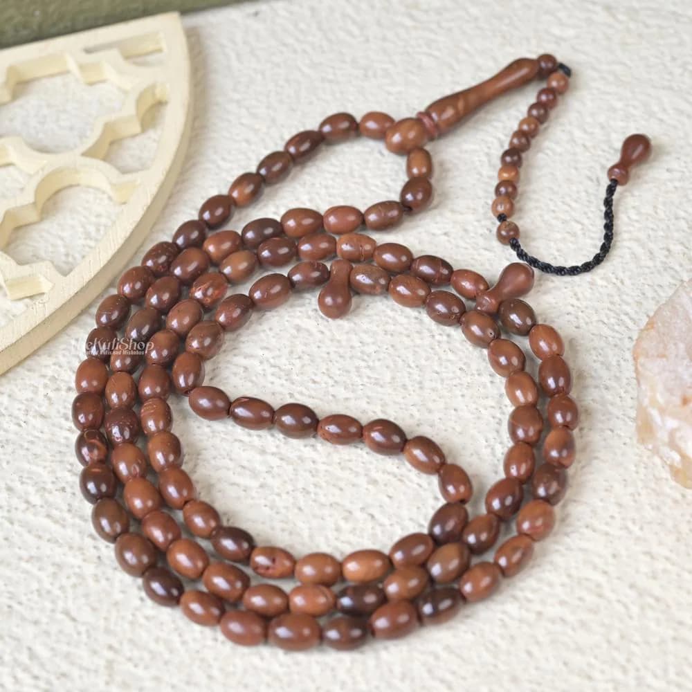 Genuine Kuka Wood Prayer Beads | 99 Oval Brown Tasbih, Islamic Dhikr Gift Boxed