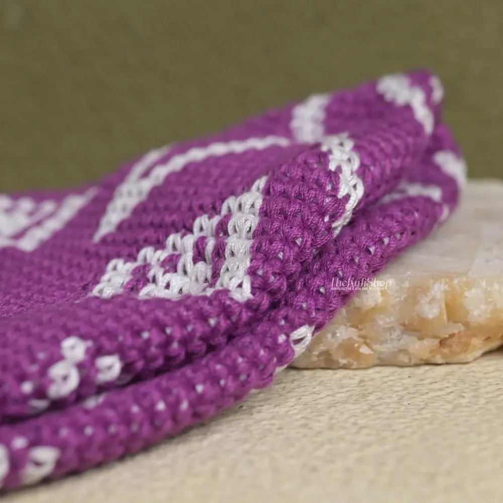Hand Crocheted Purple Muslim Kufi Skull Cap | 100% Cotton Prayer Hat | Spiral Diamond Pattern | Taqiyah Peci Kopiah - image 2