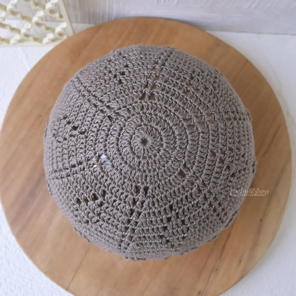 Handcrafted Crochet Kufi Prayer Skull Cap – Rust Brown Stretch Fit Open Weave Islamic Hat w/ Lined Triple Diamond Design - Muslim Head Cover - image 3