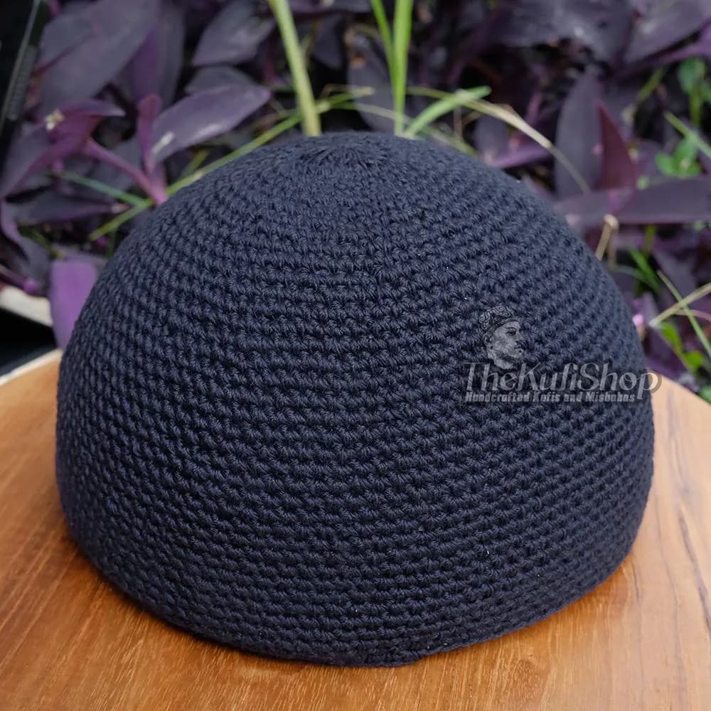 Islamic Kufi Skull Cap – Extra Dark Blue Hand-crocheted Cotton Muslim Prayer Hat | Soft Comfortable Taqiyah for Salah & Eid Gift - image 4