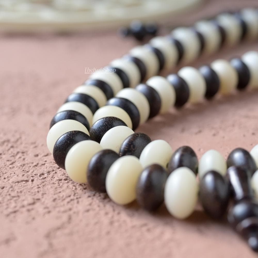 Handcrafted Mix Palm Seeds and Tamarind Wood 100-Bead Tasbih - 7x12mm Saucer-shaped Beads with Dual Counters, and Durable Green String - image 5