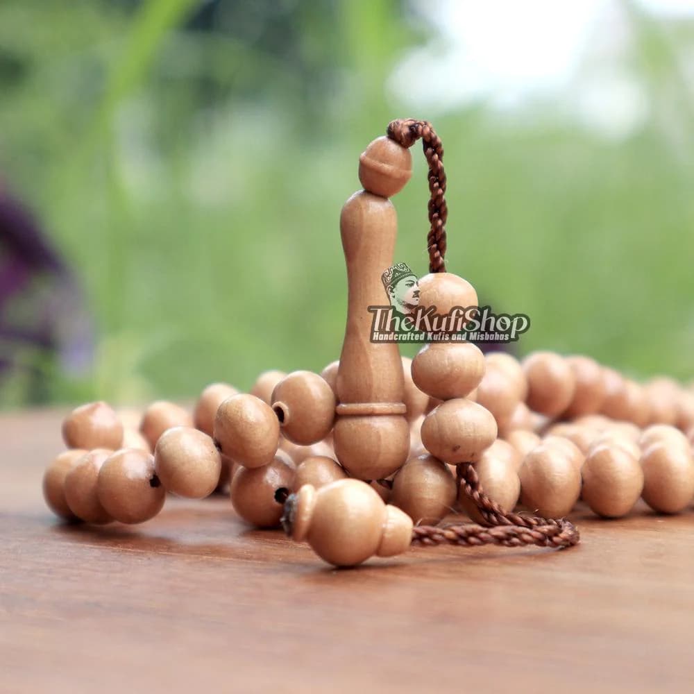 Muslim Dhikr Beads - Light Brown 7x8mm Tapered Beads Misbaha | Islamic 99 count Prayer Beads Fit Over Head - image 3