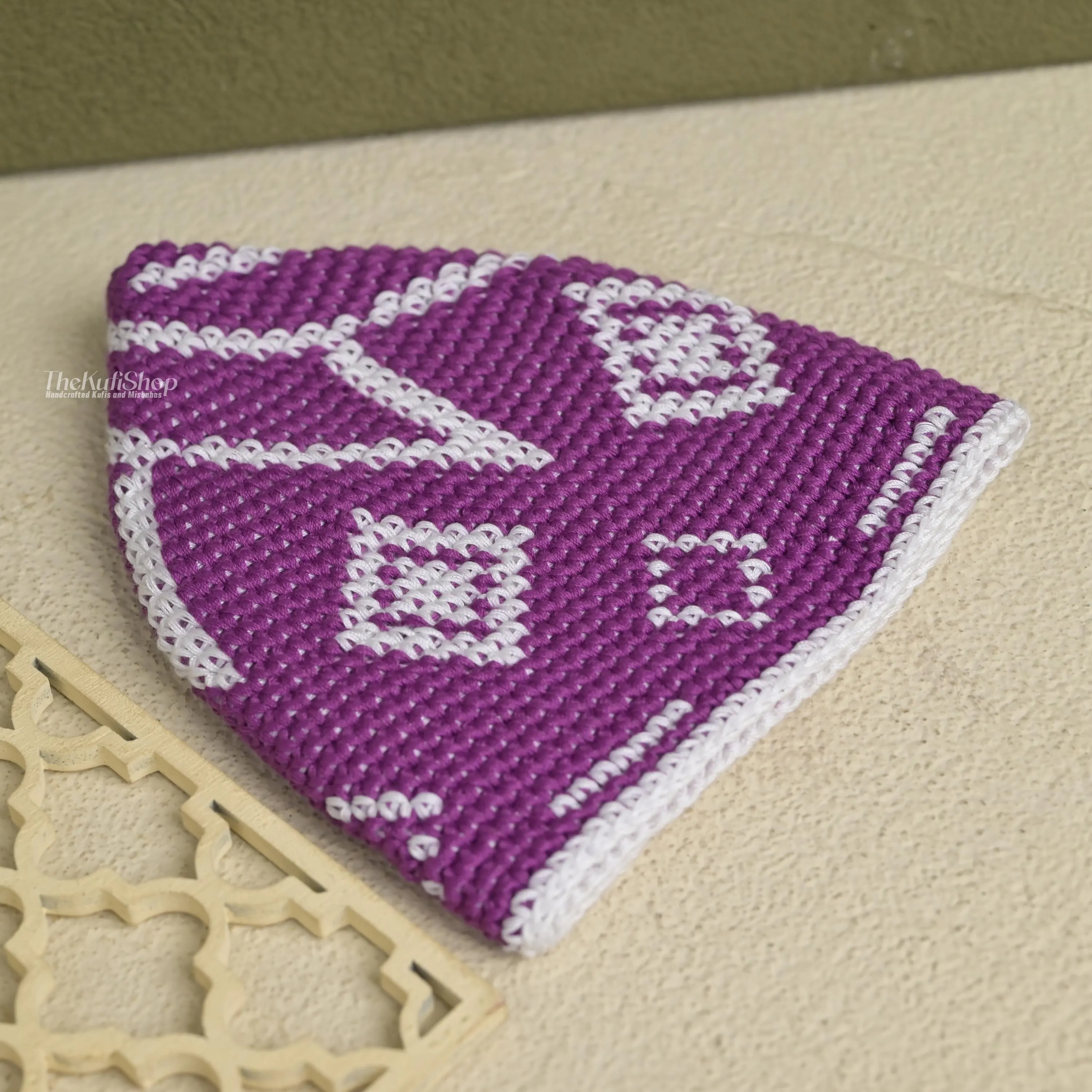 Hand Crocheted Purple Muslim Kufi Skull Cap | 100% Cotton Prayer Hat | Spiral Diamond Pattern | Taqiyah Peci Kopiah - image 5