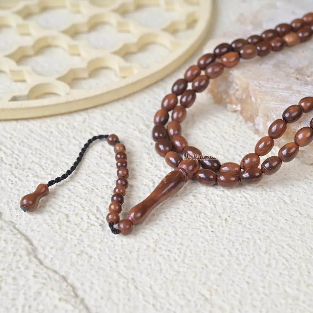 Genuine Kuka Wood Prayer Beads | 99 Oval Brown Tasbih, Islamic Dhikr Gift Boxed - image 3