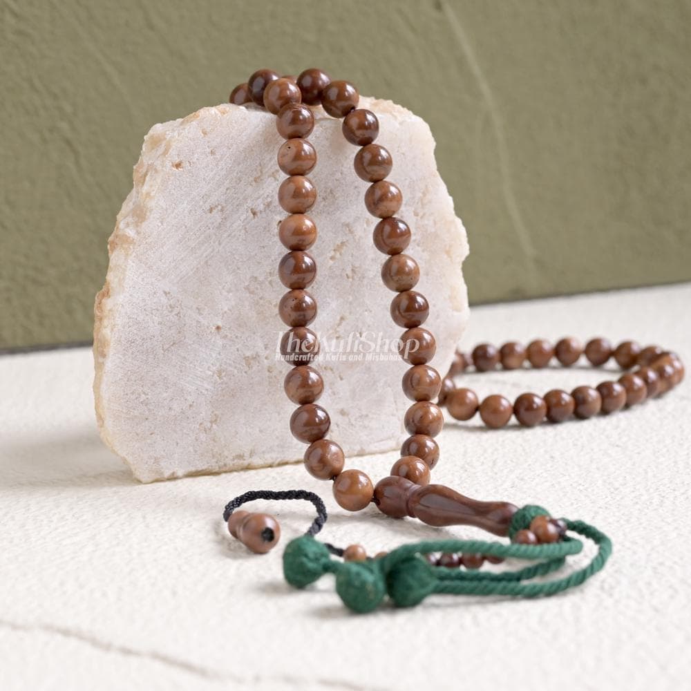 Natural Palm Seed Kuka Tasbih - 6-9mm Shiny Handcrafted 99-ct Waterproof Hard Dense Bead s- Muslim Prayer Beads with Yarn Stops Gift Boxed - image 3