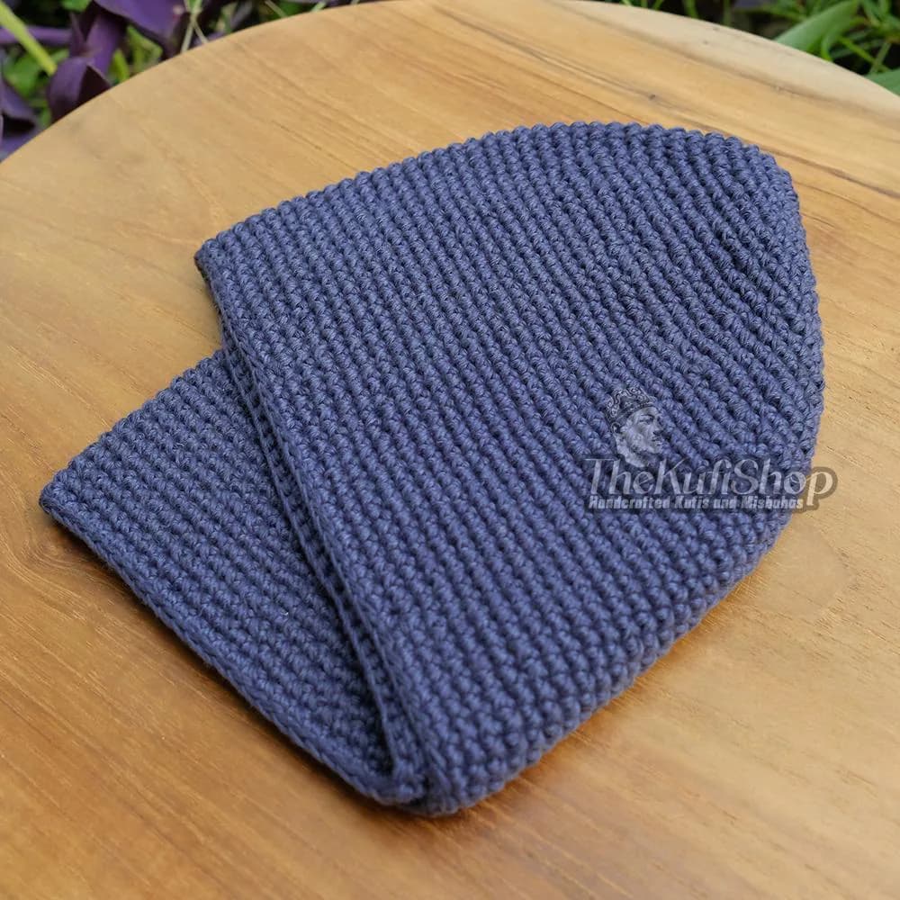 Soft Comfortable Kufi Skull cap - Dark Navy Blue Hand-crocheted Cotton Islamic Head Cover | Muslim Prayer Hat For Salah & Eid Gift - image 4
