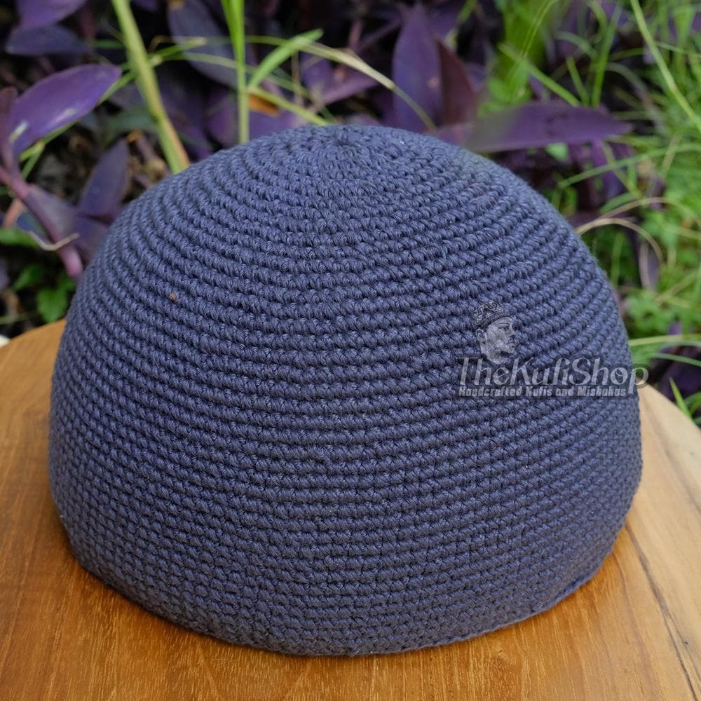 Soft Comfortable Kufi Skull cap - Dark Navy Blue Hand-crocheted Cotton Islamic Head Cover | Muslim Prayer Hat For Salah & Eid Gift - image 2