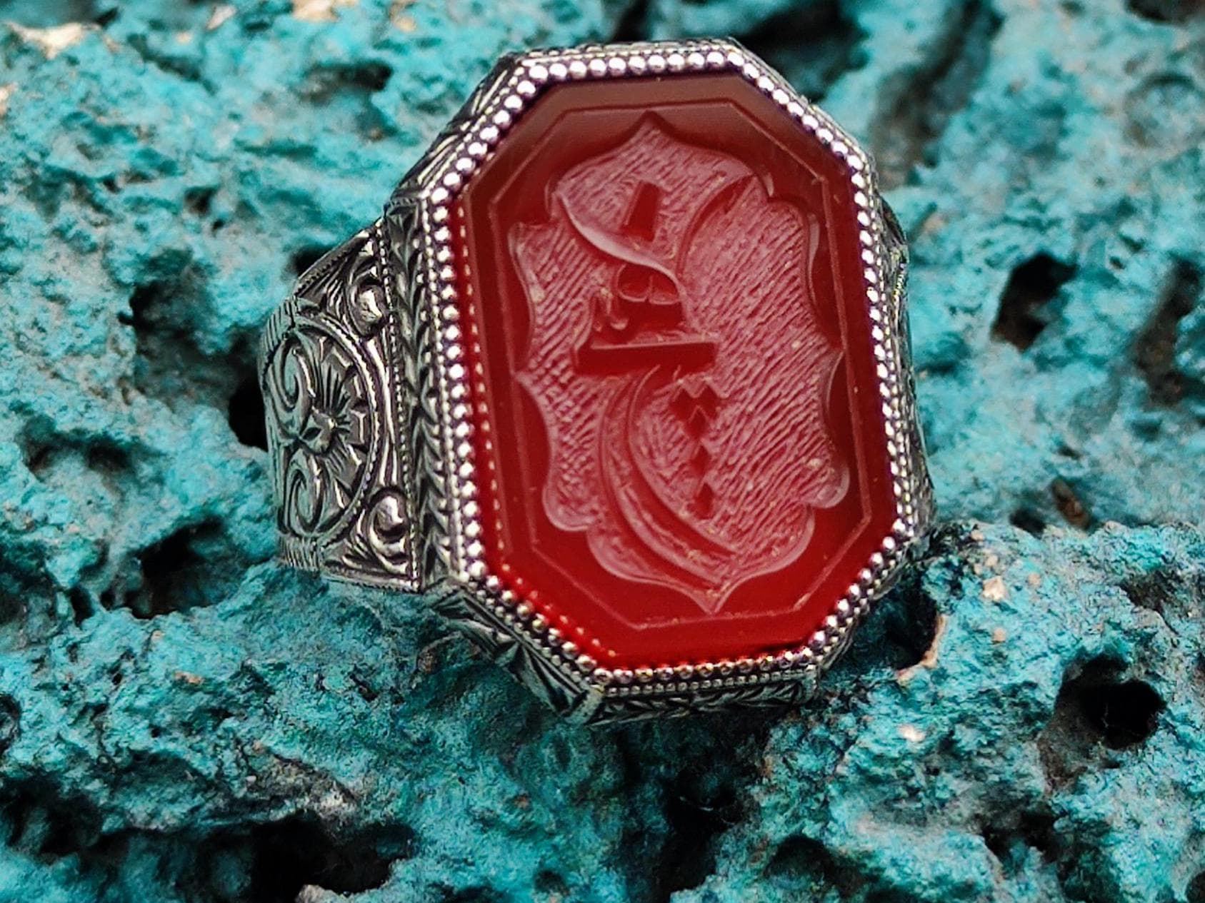 Red agate ring"  Islamic Ring for Men, Islamic Gift for men, Handmade Silver Ring, Gift for him, Gift for Husband