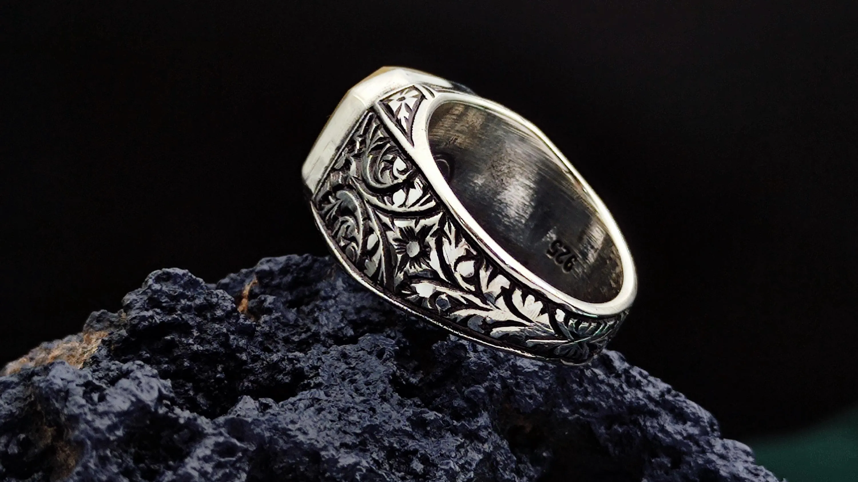 Allah is sufficient for me written, Original Agate Stone made with Engraving Art, Handmade Silver Ring, Special Production Engraving Art