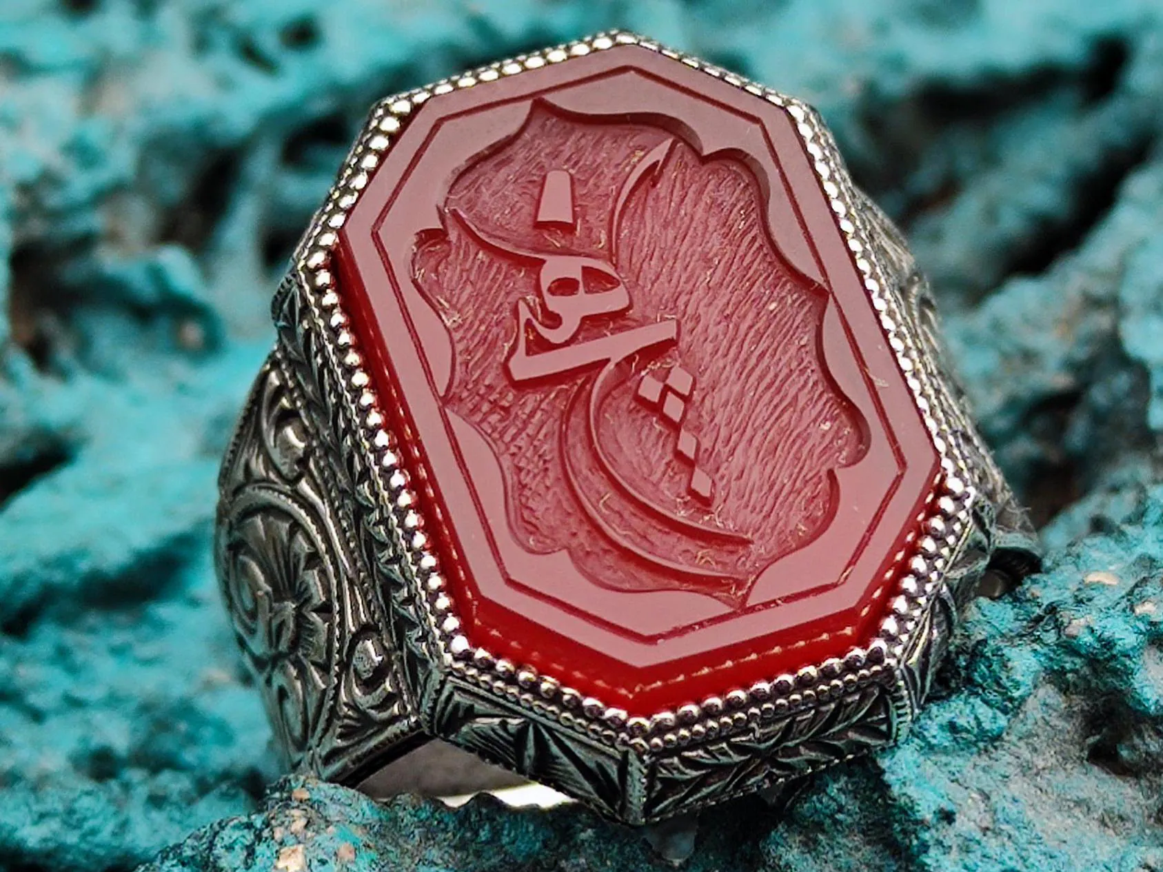 Sufi Nothing Ring, Hand Carved Red Agate, 925 Silver Men's Ring, Star of David Option, Gift Him