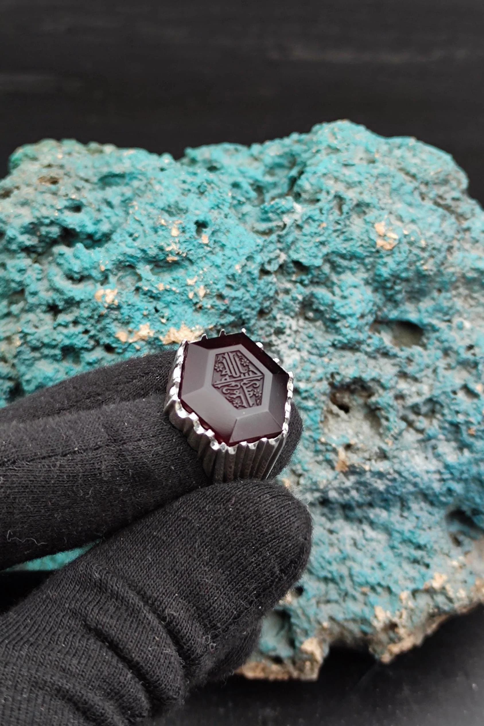 Bismillahirrahmanirrahim is written on the Original Agate Stone. Specially Crafted Written Stone, Islamic Gift for Men, Handmade Silver Ring