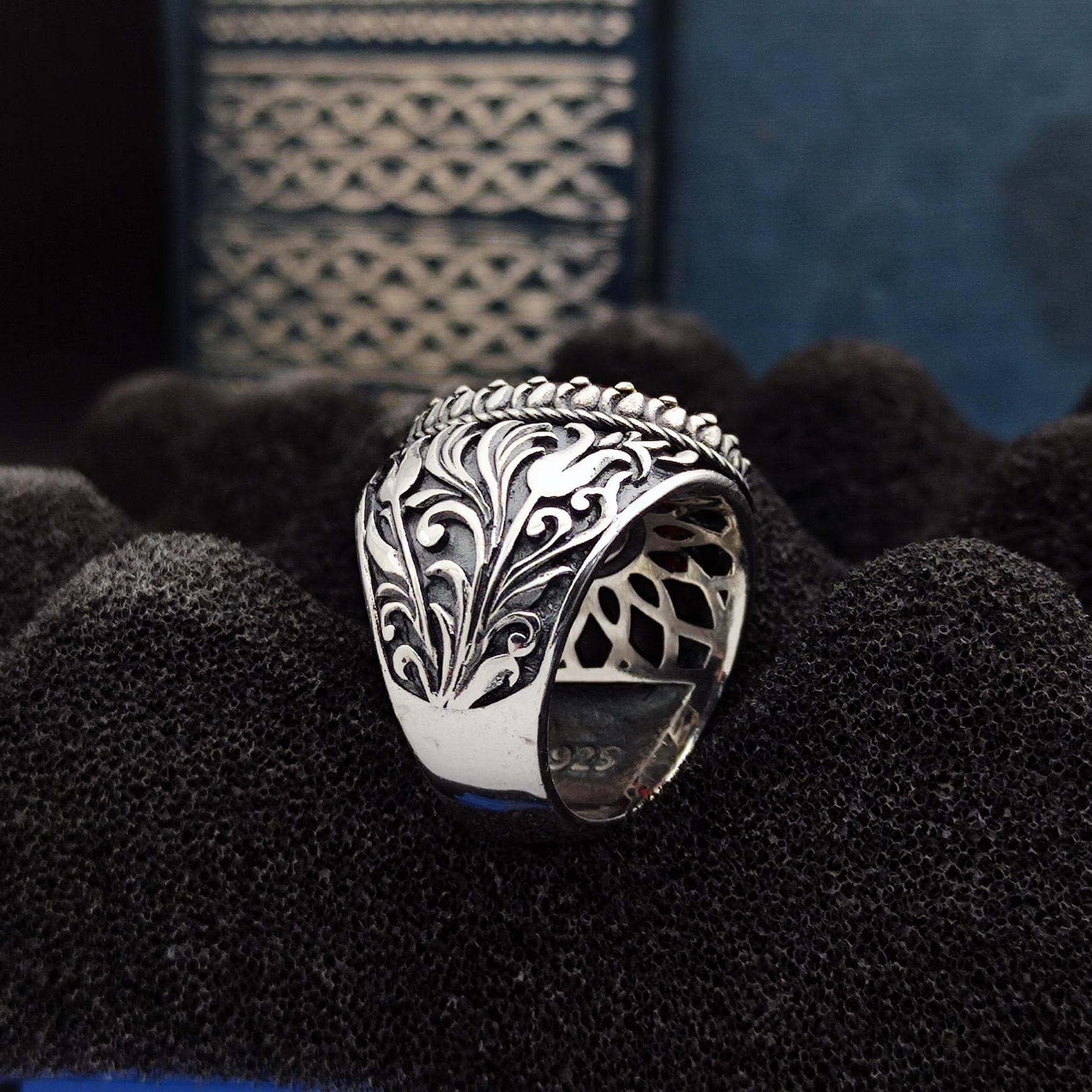 Handmade Agate Aqeeq Gemstone Silver Men Ring, Unique Statement Ring, 925 Sterling Silver Jewelry, Khorasan Agate