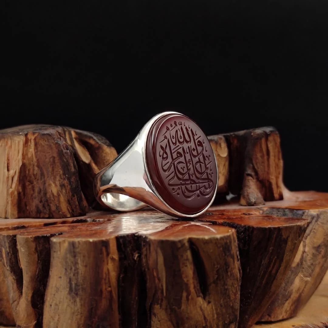 Memento Mori Islamic Ring, Death is Enough as Advice, Hand Carved Agate, 925 Silver Men's Ring