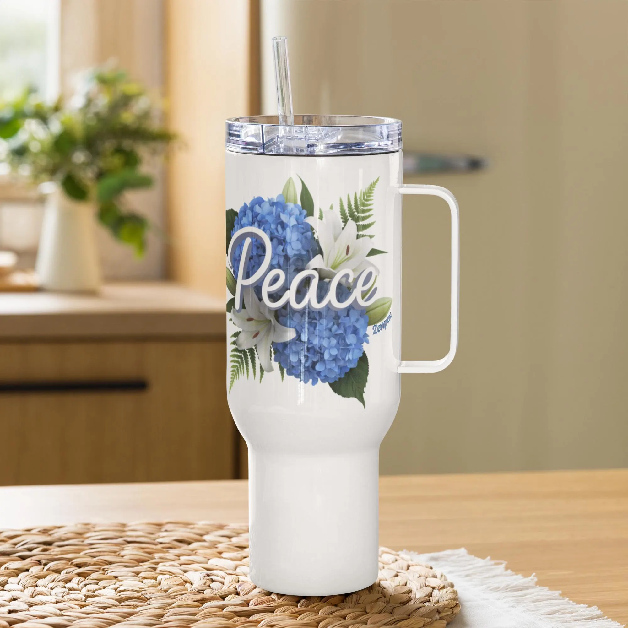 Peaceful Summer Floral Art - Blue Hydrangeas & White Lilies 3D Illustration