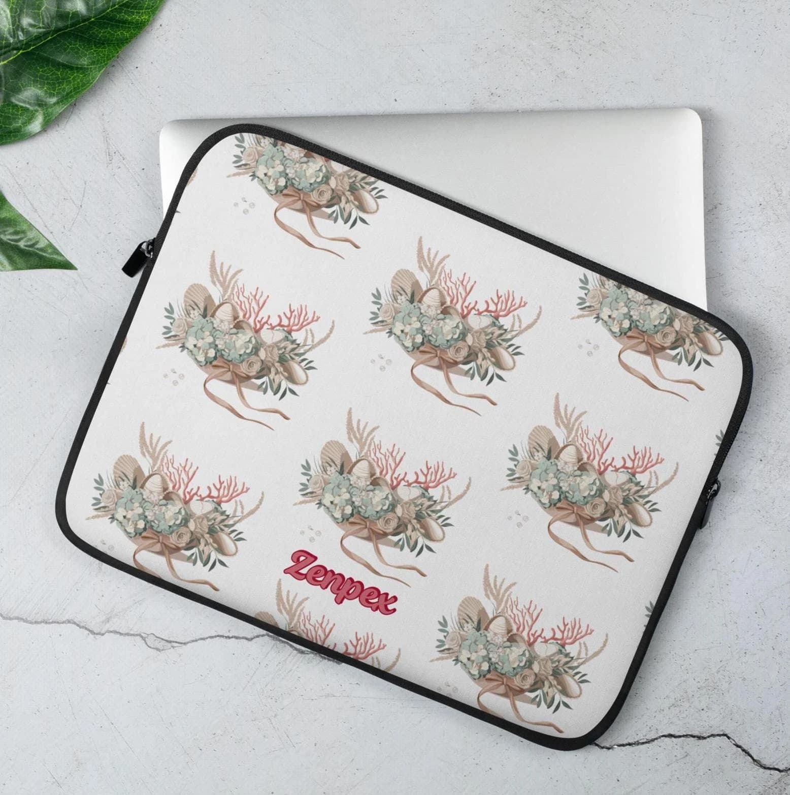 Coastal Seashell Laptop Sleeve - Elegant 13”/15” Protective Case | Zenpex Beach-Inspired Neoprene Cover