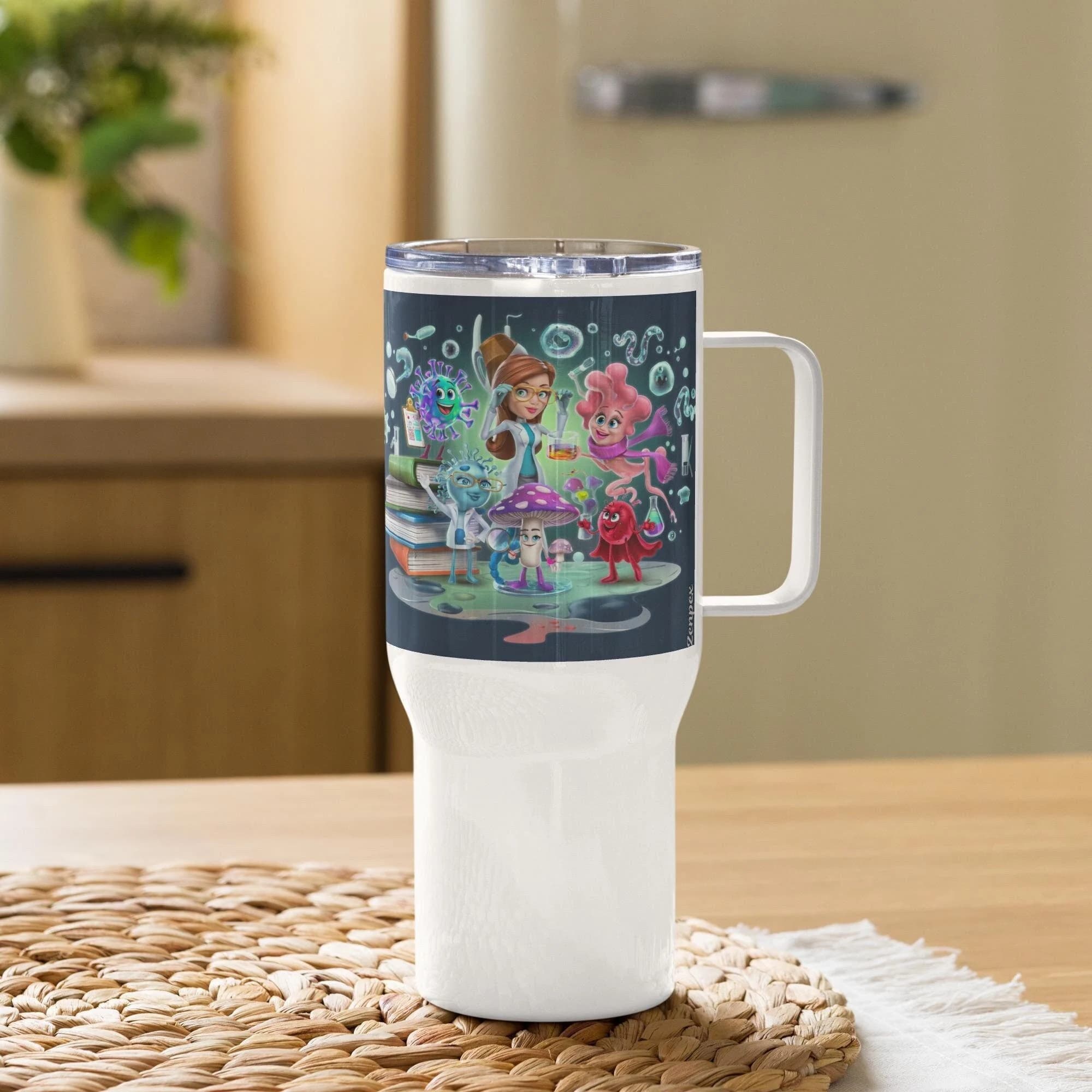 Whimsical Science Lab Travel Mug – 3D Cartoon Microorganism Design, Fun Gift for Scientists, Nurses, & Microbiology Enthusiasts