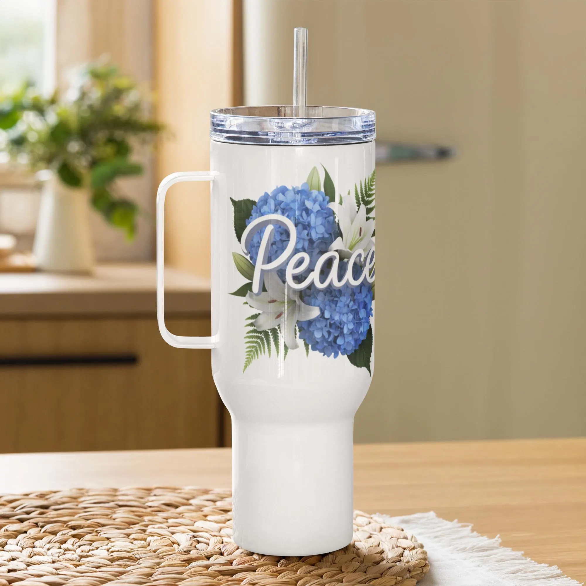 Peaceful Summer Floral Art - Blue Hydrangeas & White Lilies 3D Illustration