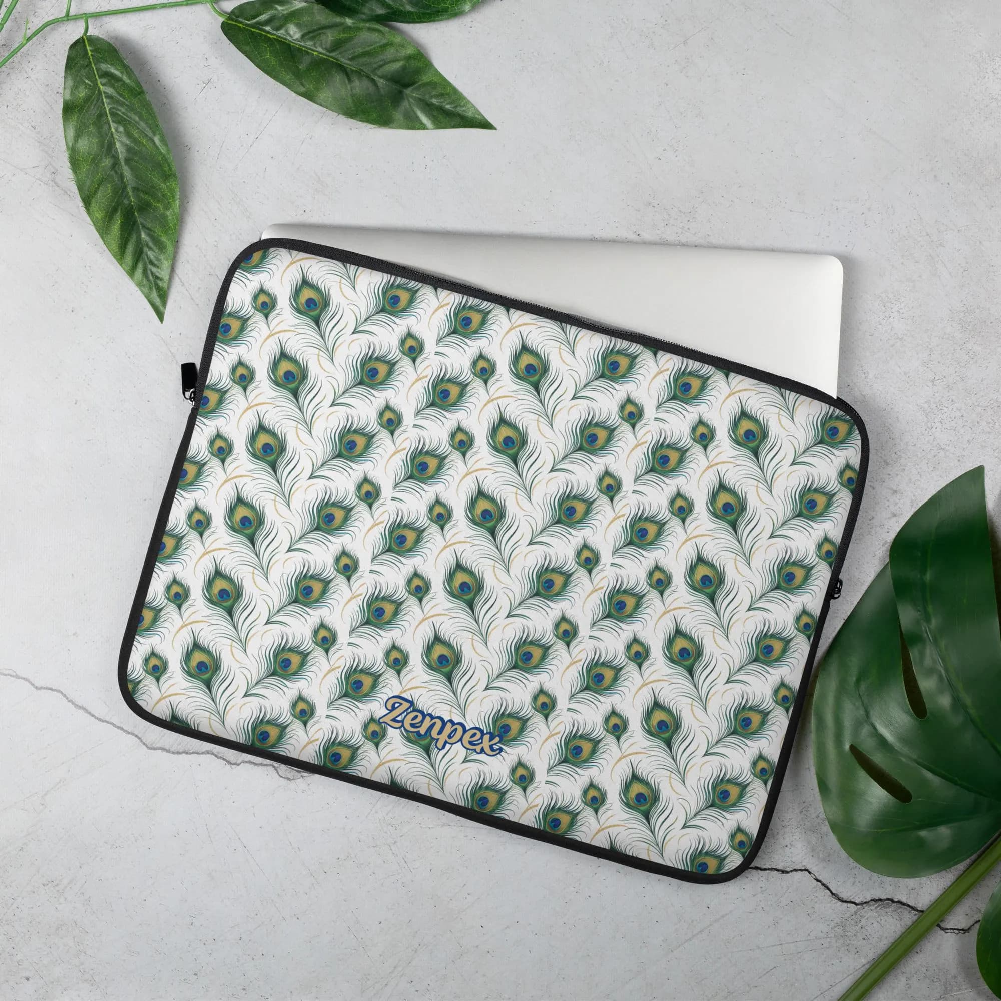 Peacock Feather Laptop Sleeve: Green, Blue & Gold Neoprene - image 2