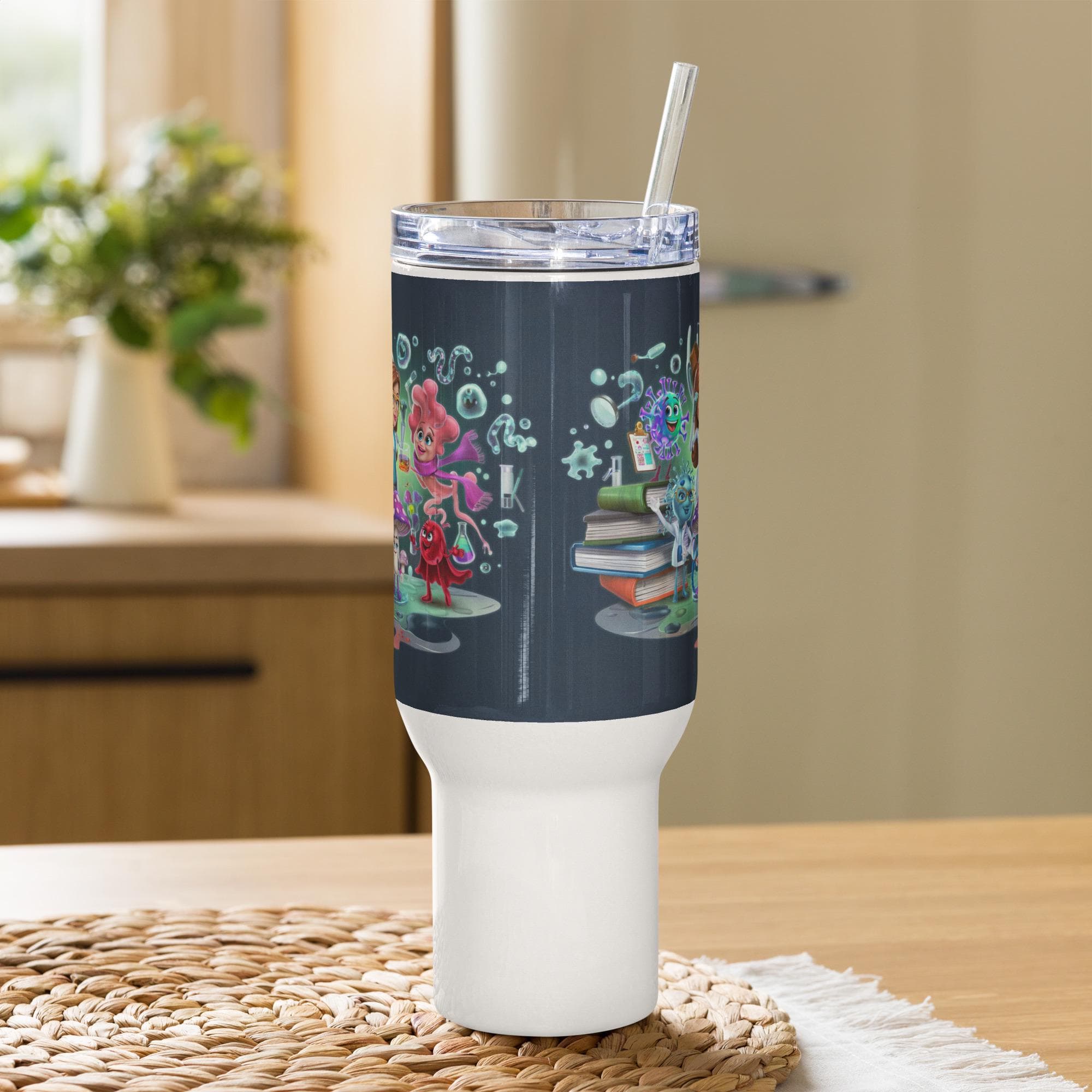 Whimsical Science Lab Travel Mug – 3D Cartoon Microorganism Design, Fun Gift for Scientists, Nurses, & Microbiology Enthusiasts